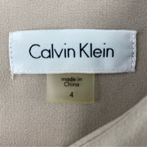 Calvin Klein tan a-line dress with black & white striped detail wms sz 4 - Picture 3 of 10